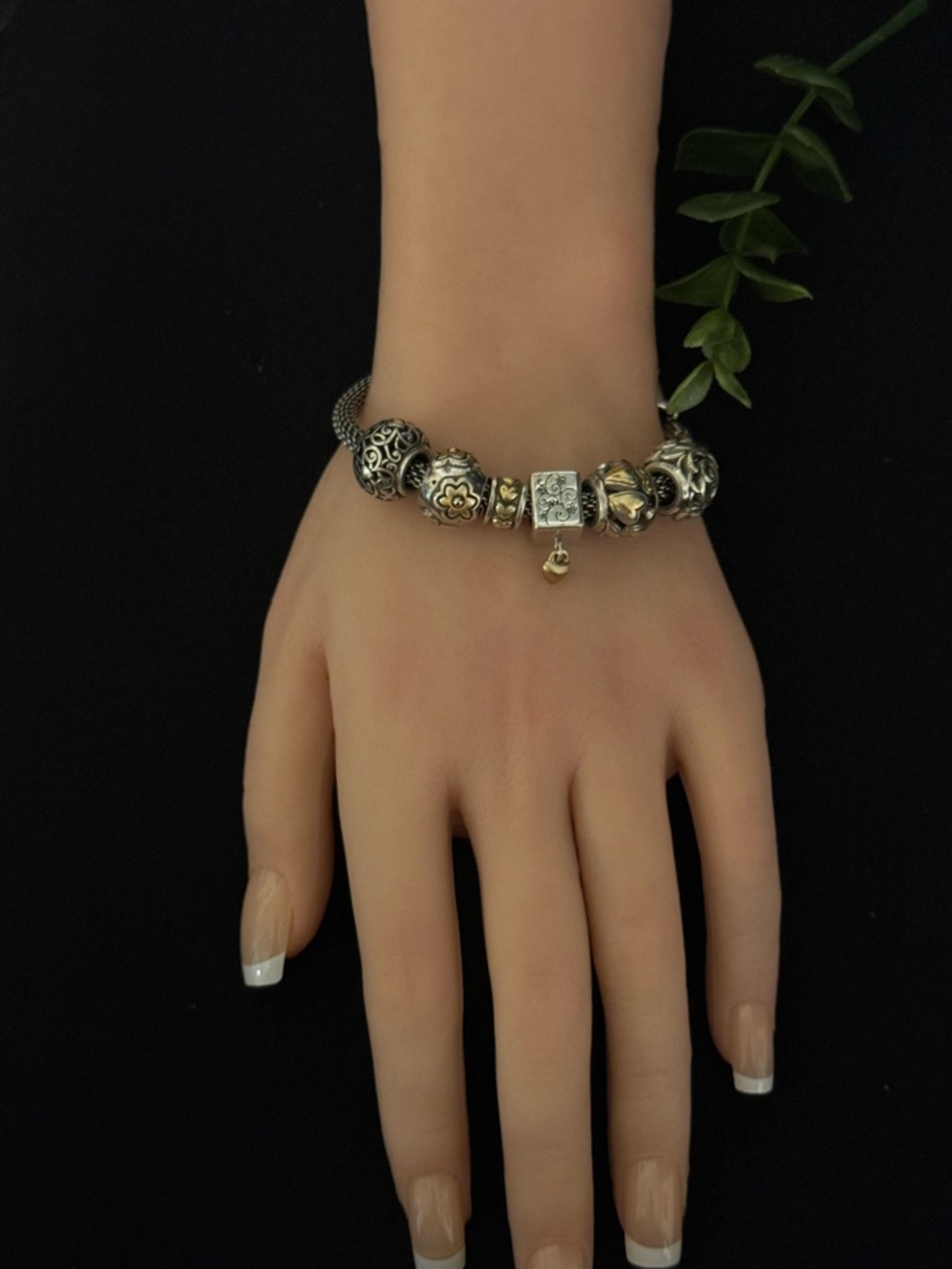 Brighton Two-Tone Silver Bracelet with Gold Heart & Floral Charms - Picture 9 of 9